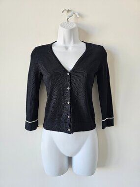EPISODE STUDIO Black Rayon Button Front Cropped 3/4 Sleeve Cardigan Small